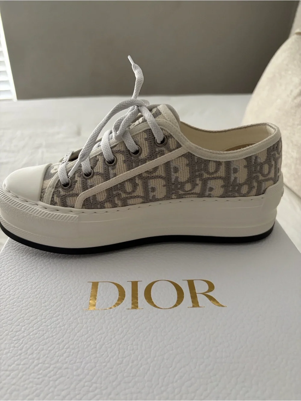 Brand new Walk'n'Dior Platform Sneaker, Stone Gray Oblique Embroidered Cotton